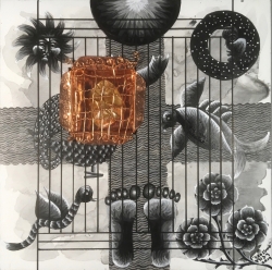 Reliquary Series: Crossing, 2019, 12" x 12", mixed media (acrylic on panel with copper inset and relic)