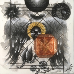 Reliquary Series: Night Angel, 2019, 12" x 12", mixed media (acrylic on panel with copper inset and relic)
